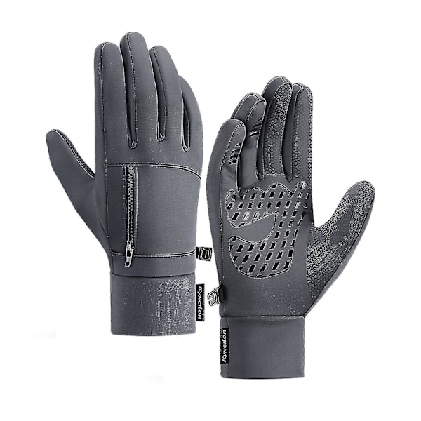 Miesten Talviset Vedenpitävät Hanskat Kosketusnäyttötaskulla Liukumattomat Fleece-lämpöhanskat DB grey Large