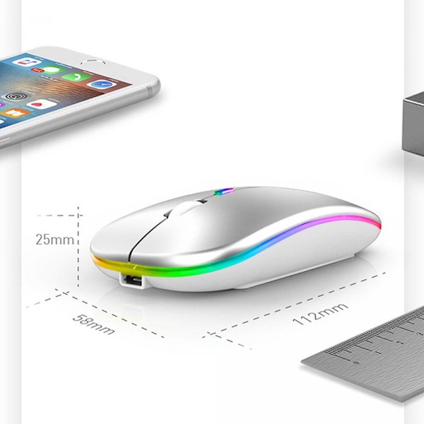 RGB Bluetooth Mus Genopladelig Trådløs Mus til Apple iPad Laptops Støjsvag Elektrostatisk LED Baggrundslys Ergonomisk Mus [Db]