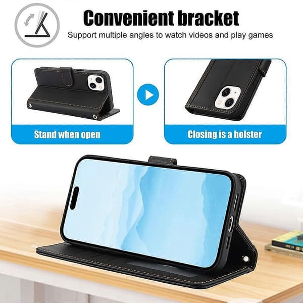 Skin Feel Läderfodral för iPhone 15 Plus [DB] Black