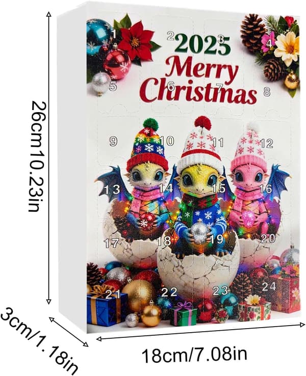 Julekalender | Festlig 2D Akryl Julepynt, 24 Dages Julekalender med Dinosaurpynt - til [DB]