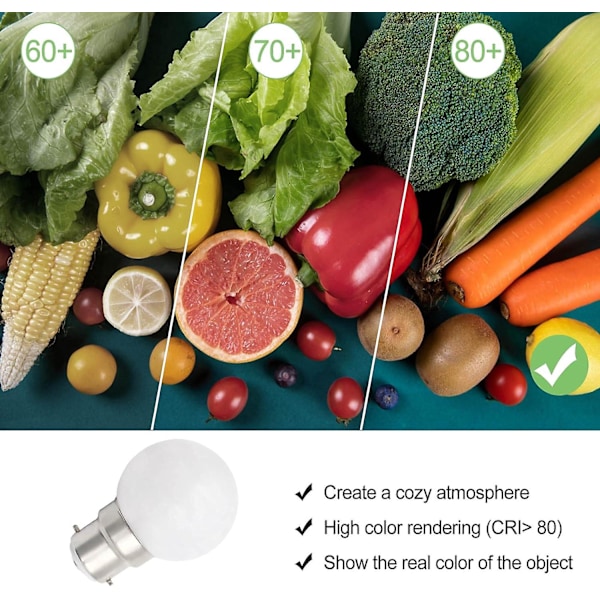 6 stk. B22 LED Pære 3W Golfbold Pærer B22 Bajonet Lille Globe Lyspære Glødende Dæmpbar{ DB}