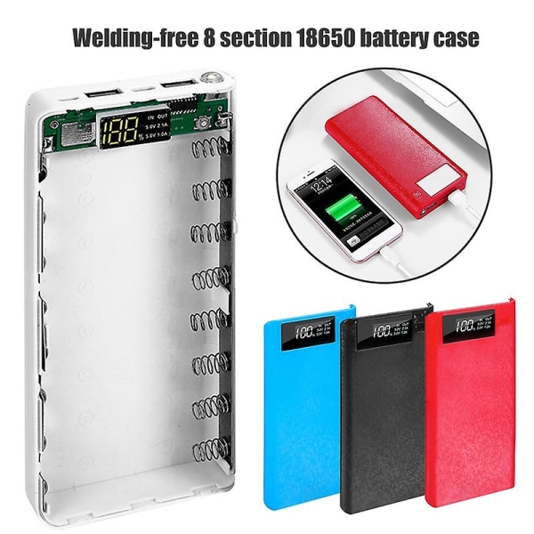 Bærbar 18650 batterilader USB Type-c LCD-skjerm gjør-det-selv mobil Power Bank-veske Jikaix Red