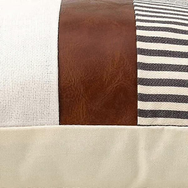 Sæt med 2 bondegårdsindretning stribet patchwork linned pudebetræk