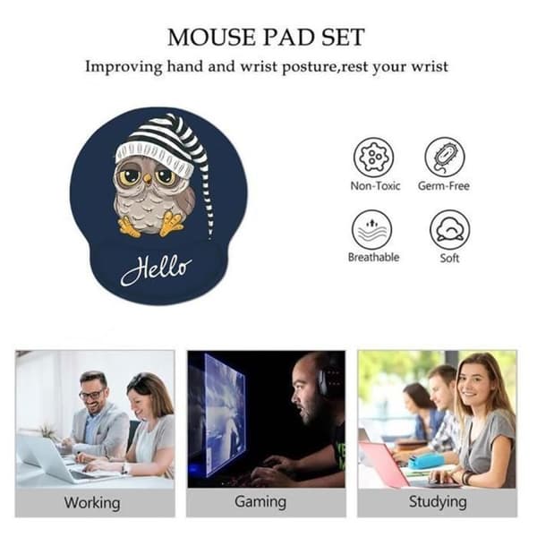 Musematte med håndleddstøtte - Ergonomisk, ingen deformasjon, komfortabel musematte - ugle design