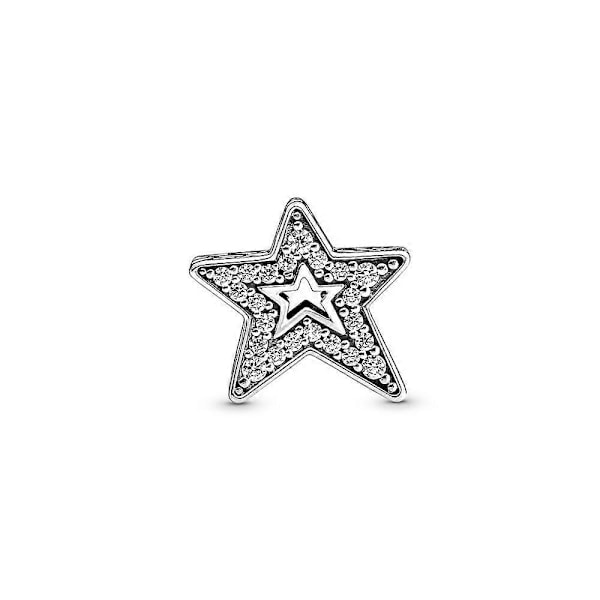 Pandora Sterling Silver Galaxy Blå & Stjärna Murano, Stjärna & Halvmåne Charm För Kvinnors Födelsedagspresent Armband DIY Smycken [DB] asymmetrical star