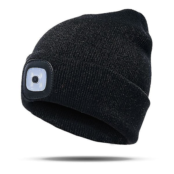 Strikket lue med LED-lys og knappecellebatteri [DB] Black