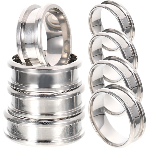 8 stk. Ringemner Rillet Enkel Fingerring Rustfritt Stål Fingerring Smykkefremstilling [DB] Silver 0.8X2.3X2.3CM