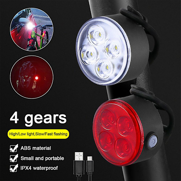 2 kpl Mini Etu- ja Takavalon Sarja 4 LED USB-Lataus Pyörävalo 4 LED Etupyörälamppu Pyöräily Takavalo Pyörän Tarvikkeet {DB} 2 PCS Red China