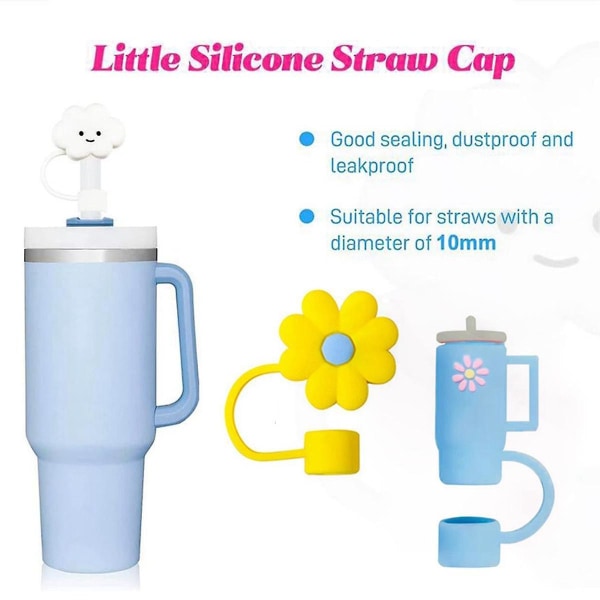 Blomstraw Cover Cap för Cup Silikon Halm Topper Kompatibel med 30 & 40 Oz tumlare med handtag