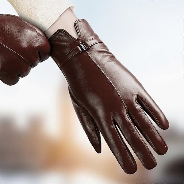 Damhandskar i fårskinn, pekskärm, plyschisolering, körhandskar i läder DB Dark Brown S