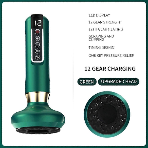 Koppningsset Gua Sha Massage Tryckavlastning Uppvärmning Tryckavlastning 12 Lägen Smart Elektrisk Koppning Bärbar Uppladdningsbar Koppningsmassage Till [Db] Green