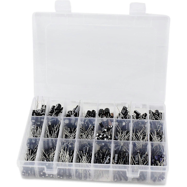 500 stycken aluminium elektrolytkondensatorer i sortimentlåda, 0,1uF-1000uF [Db]