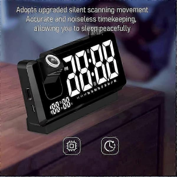 Projektionsväckarklocka med HD LED-display, 180° roterbar digital projektor för sovrummet White
