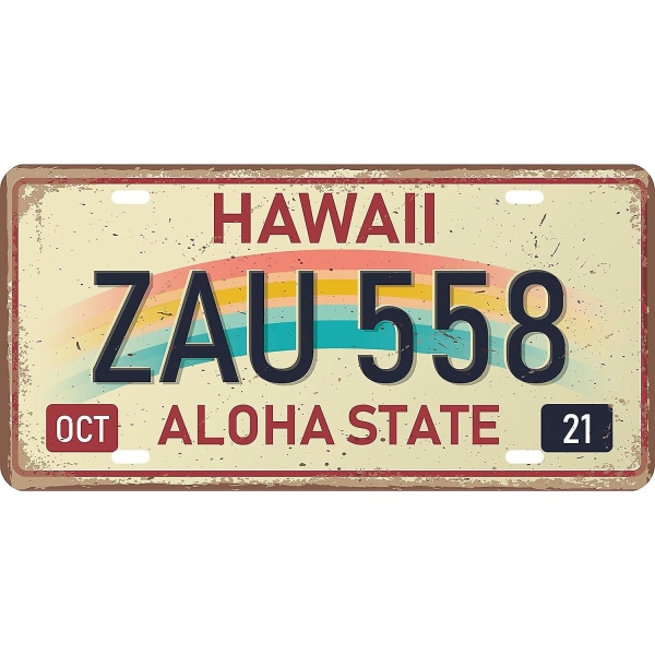 Hawaii registreringsskylt - Vintage metallplack plåtskylt för väggdekoration (5,9 X 11,8 tum)