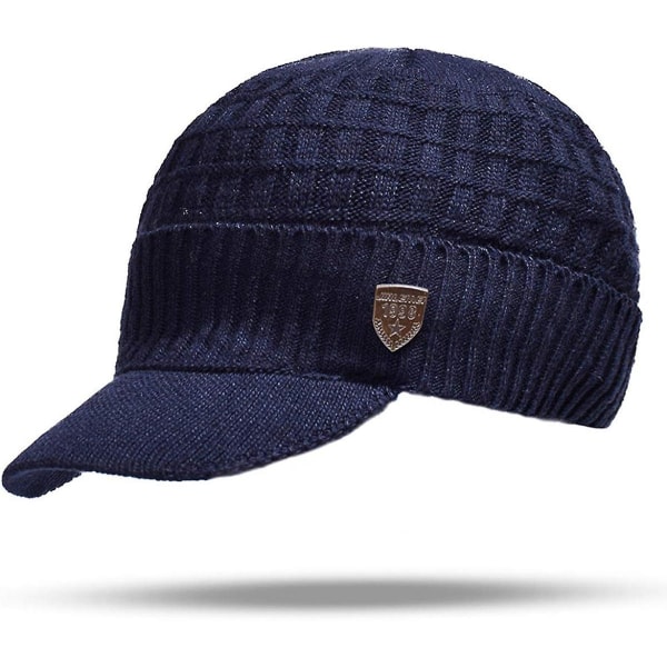 Yixda Vinterlue for Menn Med Topp Varmt Strikket Lue Med Fleecefôr [DB] navy One Size