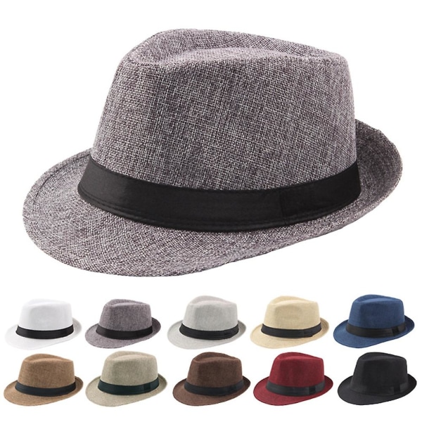 Men Solid Color Wide Brim Fedora Felt Hat Panama Cap Boater Summer Beach  Sunhat
