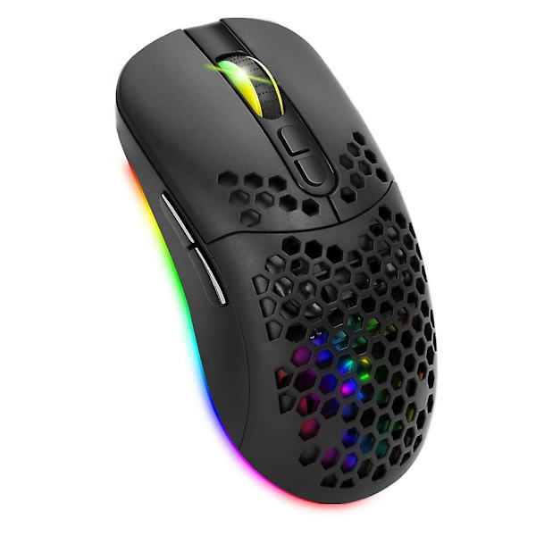 Genopladelig Bluetooth 5.0 Usb 2.4g Trådløs Rgb Lys Honeycomb Gaming Mus Desktop Pc Computere Notebook Bærbar Sort
