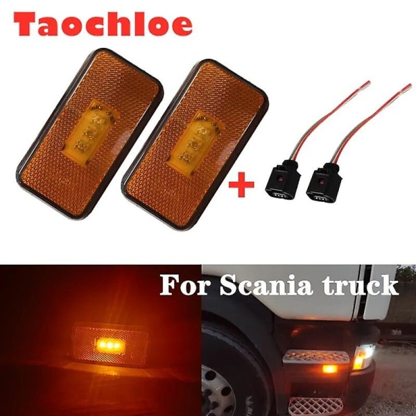 24v Rav Amber Led-lys til Scania sidemarkør Heavy Truck til Scania Clearance Lamps lastbilkarosseridele +2connector  oem1737413 Db 2 lights with plug