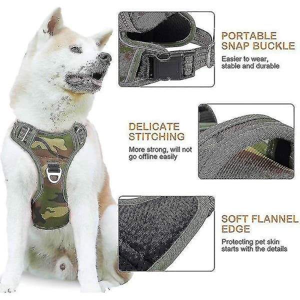 Taktisk No-Pull sele til store og mellemstore hunde, holdbar og robust camouflage-sele med reflekser[DB]