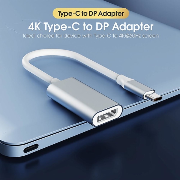 USB C till adapter, 4K@60Hz typ C till DP, för Pro 2016,,, XPS 15, Galaxy [DB] silver