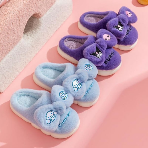 Uusi Sanrioed Toffee Cinnamoroll Pehmolelut Kengät Liukumattomat Kawaii Anime Kuromi My Melody Naiset Koti Puuvilla Tossut Talvi Tytöt Lahja [DB] 32-33(insole19.5cm) kuromi