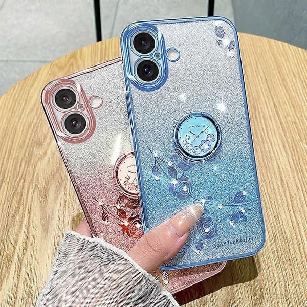 Gradient Blomsterdeksel til iPhone 16 Plus [DB] Blue