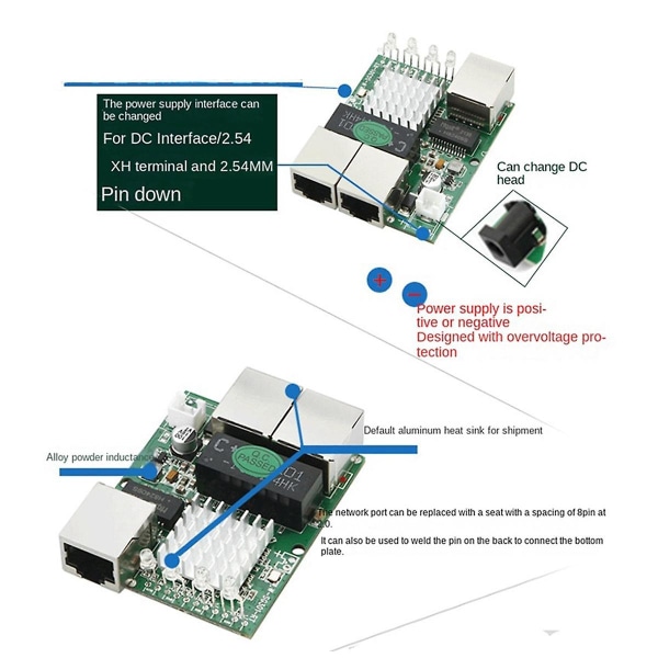 Industriel-grade Min Tre-port 1000m Gigabit Rj45 Standard Port Netværks Switch Modul 5v-12v Strøm