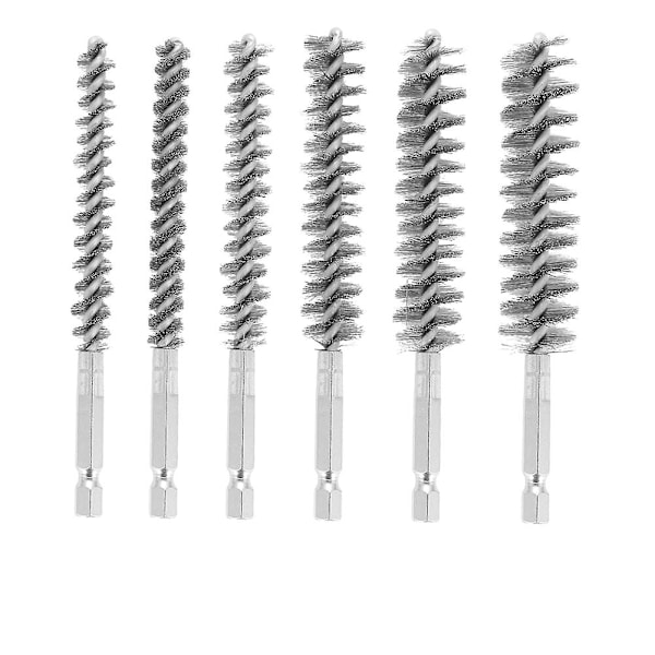6 stk. Wirebørster for Drill, Rustfritt Stål Små Wirebørster i Ulike Størrelser, for Rengjøring, Rengjør [DB] silver
