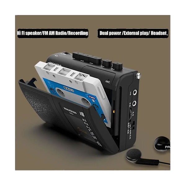 6501 Bärbar Retro Kassettbandspelare AM/FM Radio, Walkman med Högtalare db