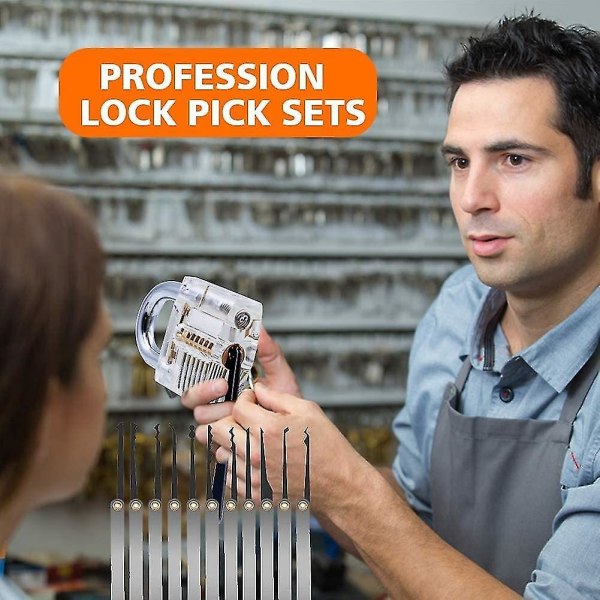 Hjem Værktøjslås Pick Set Professionelt med øvelse Plukkeguide Kortsæt Lockpicking Sort håndtaske til skab Værktøjstaske 20 stykker [DB]