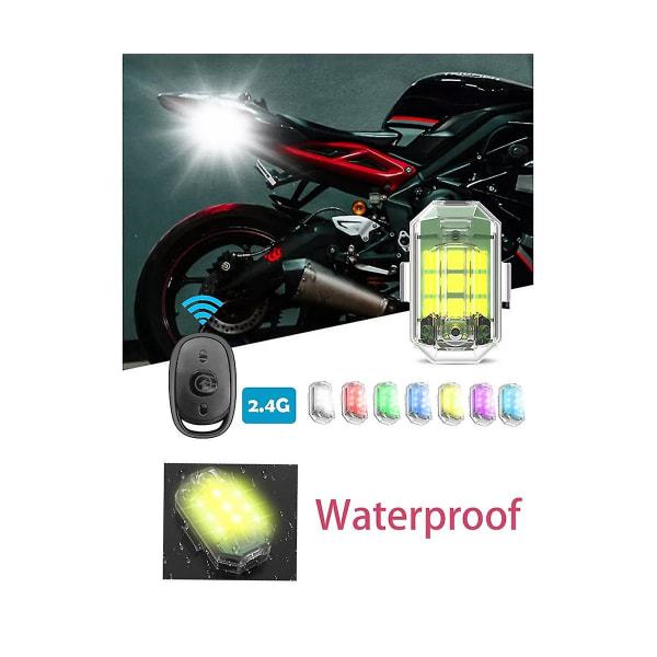 2 stk Trådløs fjernbetjening Led Strobe Lys Til Bil Motorcykel Cykel 7 Farver Anti-kollision Flash Advarselslampe