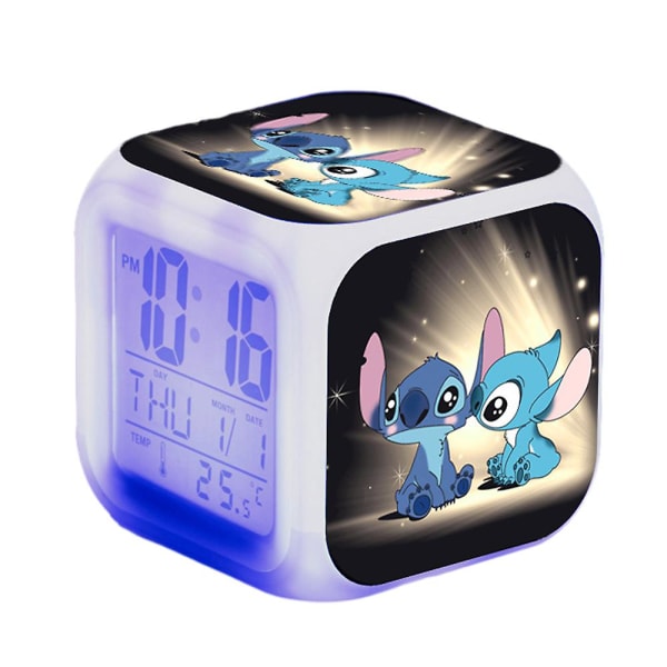 Lilo & Stitch Digital Alarm Clock 7 Fargeskiftende Tegneserie Nattlys Sengeside Klokke Lampe Hjemmedekorasjon Barn Leker Gaver {DB} D