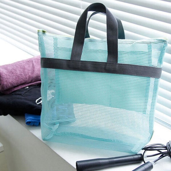 Mesh Beach Bag Handbag Waterproof Beach Bag Swim Bag Swim Wash Travel Carrier Bags Shoulder Bag Blu