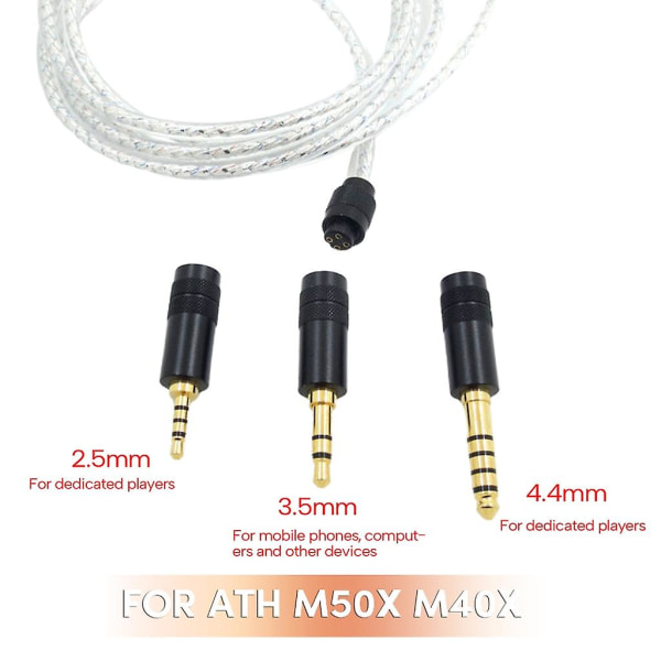 Holdbar kabeludskiftning til Technica Ath-m50x hovedtelefonledning med 2,5 mm/3,5 mm/4,4 mm stik Nyd klar og sprød lyd