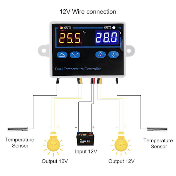 Dobbel digital termostat temperaturregulator for industrielt utstyr [DB] 12V