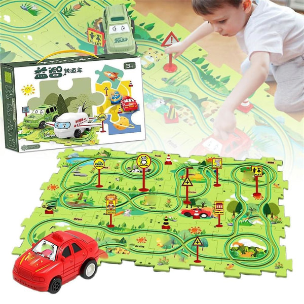 Barn Barn Pedagogisk Puslespill Spor Bil Lekesett - Gjør-det-selv Puslespill Spor Med Kjøretøy Db Forest