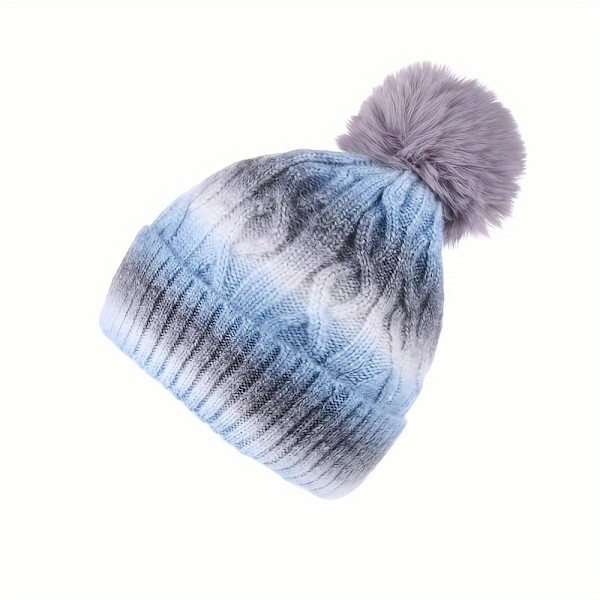Färgglad stickad mössa med pompom - Tjock, varm & mysig för vintern | Perfekt julklapp grey