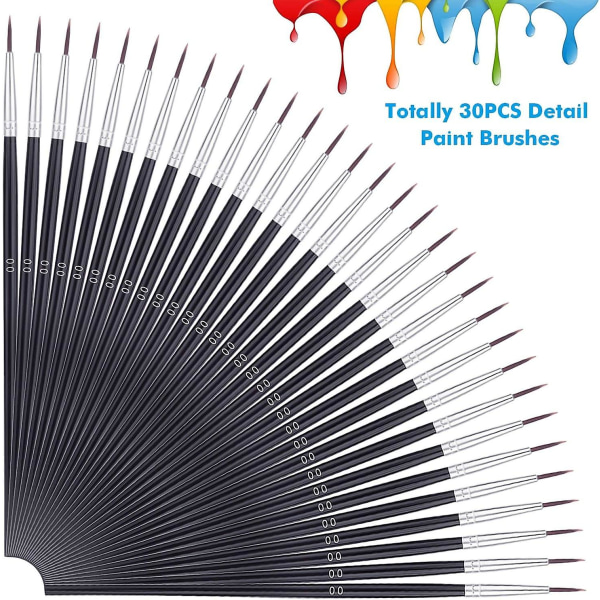 30 Pcs Synthetic Sable Fine Detail Paint Brushes Set