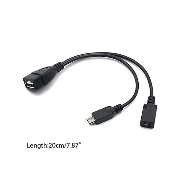 2-in-1 Micro USB - USB-sovitin (OTG-kaapeli + virtakaapeli) - 2 kpl / 20 cm [DB]