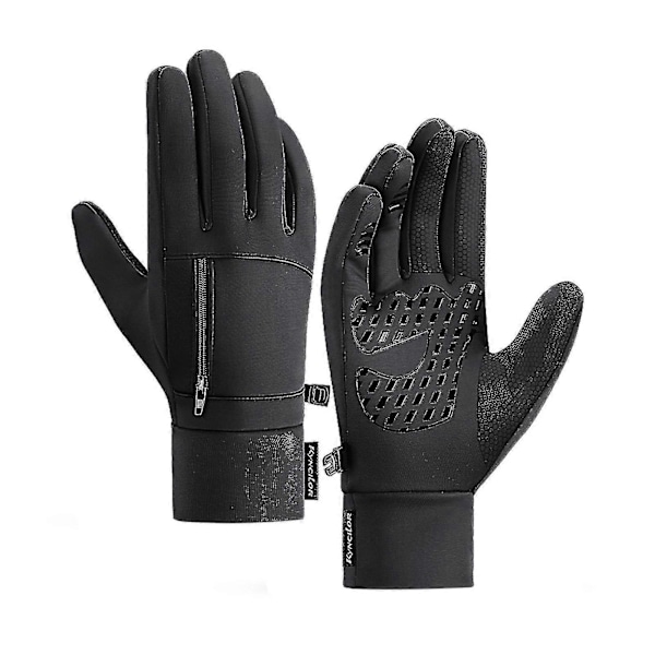 Miesten Talviset Vedenpitävät Hanskat Kosketusnäyttötaskulla Liukumattomat Fleece-lämpöhanskat DB black Medium