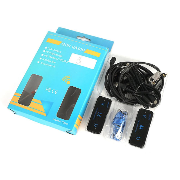 Kit 2x mini walkie talkie 2-vejs fm radio transceiver + 2 hovedtelefoner usb opladning