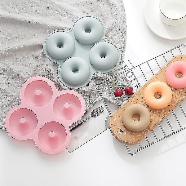 Silikone Donut Bageform 4 Hulrum Doughnut Maker Form Silikone Bageplade Non Stick Doughnut Form  [dB} blue