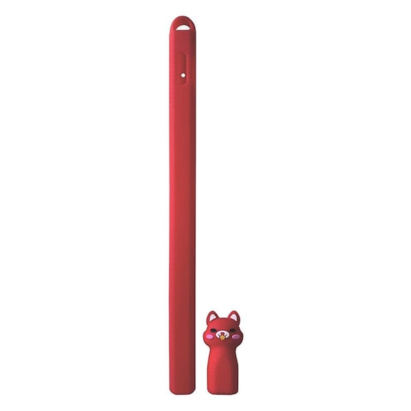 Tecknad mjuk silikon Anti-dropp Anti-förlorad Stylus Penna Cover Case för Apple Pencil 2 Jikaix Red