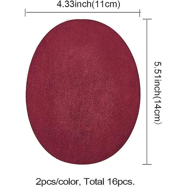 16 st 8 Färger Oval Armbåge Mocka Tyg Applikationer Kläder Stryk På Och Sy På Knälapparna För Tröja Lös T Toppar Tillbehör, 4,3 X 5. {db}
