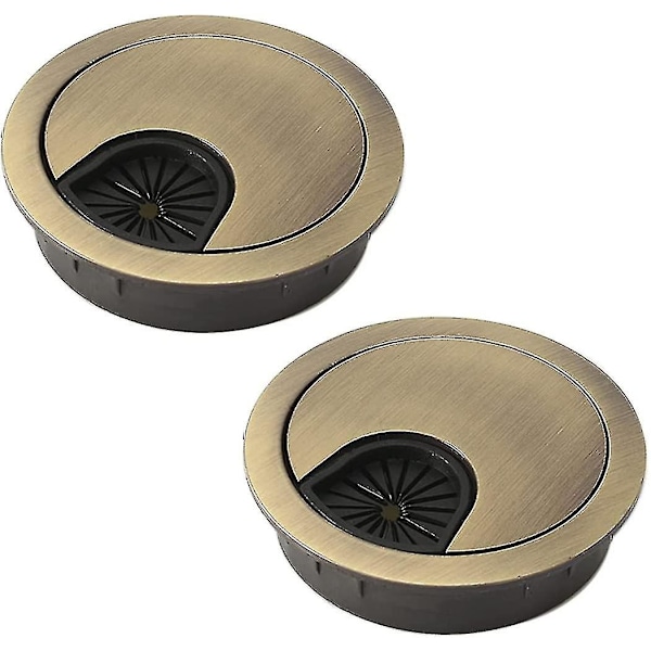 2 kpl työpöydän kaapeliläpivientiä 60 mm metallikaapeliaukko, pyöreä reikäkansi työpöydän kaapeleiden järjestämiseen (pronssi) {DB}