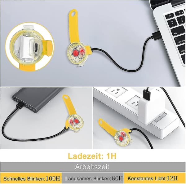 Sikkerheds-LED-blinklys til hunde (gul), katte - USB-genopladeligt LED-lys til hunde, 3 blinkende tilstande