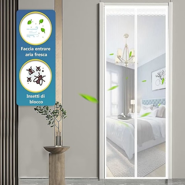 Hvid magnetisk myggenet, netgardin, dør med fuldautomatisk lukning, til altan, nem installation, 70x210 cm