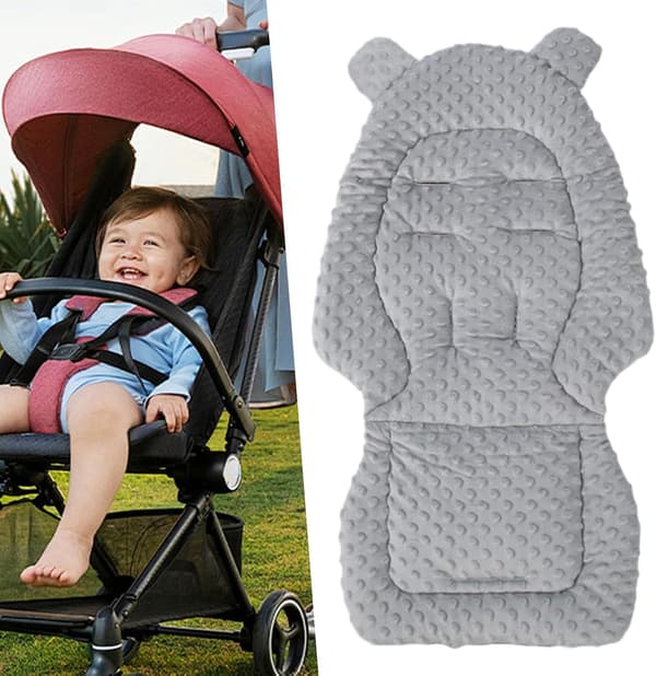 Barnvagnsdyna, Babysitsdyna, Vändbart Bomullsfoder, Huvud- och Höftstöd, Robusta Material, Användning i Barnvagn eller Bilbarnstol, 15.75x31.5[DB] Gray