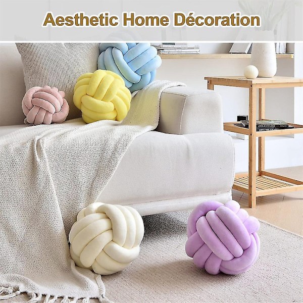 Knot Ball Throw Pillow, Rundt Knutet Plysj Pynte Pute For Preppy DB White 27CM