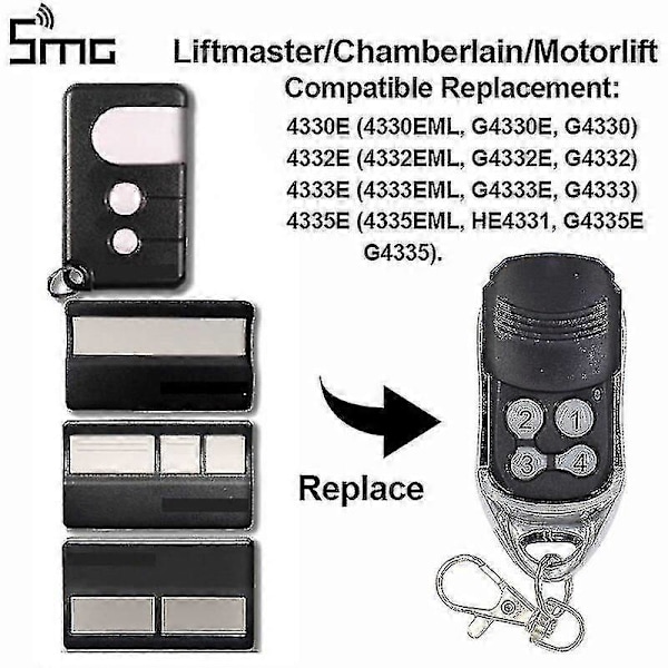 Chamberlain Liftmaster Garageport Fjernbetjening Motorlift 1a5639-7 D-66793 94335e 4335e 4330e 4333e 4332e Erstatning 433 Mhz(94335e Etc) [DB]